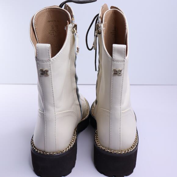 SAM EDELMAN Lenley Combat Boots Modern Ivory Chain Trim Lace Up Women's 6 - Picture 3 of 10